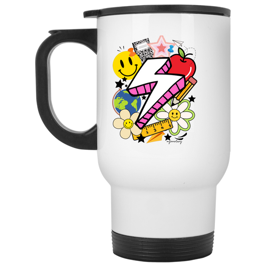 Learn & Explore  White Travel Mug